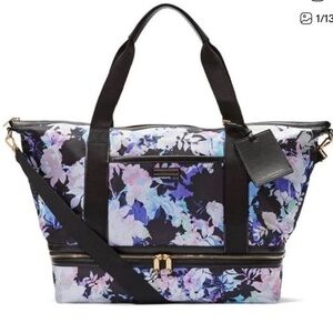 Victoria's Secret NWT VS Getaway Weekender Bag Floral Noir Black purple flower